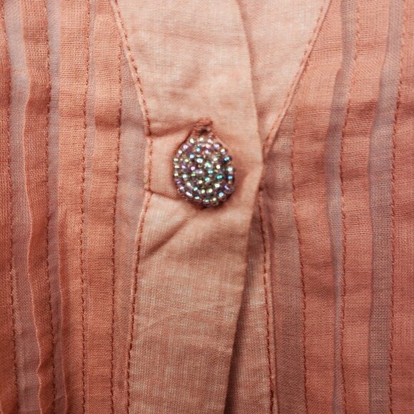 Vtg Paul Ropp Sz 2 Orange Sheer Flowy Center Button Top (952) - Picture 3 of 5